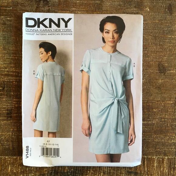 Vogue Sewing Pattern V1488 DKNY Womens Waist Tie Dress and Slip 6-14 UNCUT - Picture 1 of 3